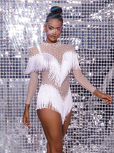 Harlan Crystal Fringe Mini Dress In Light Nude & White